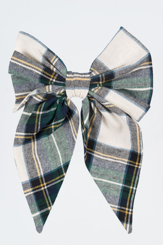 Fermaglio fiocco in scozzese blu e verde
